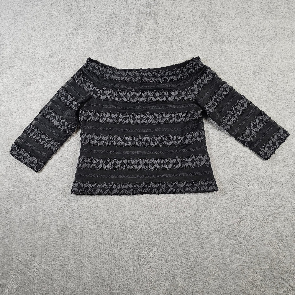 Cattiva New York Womens Off Shoulder Beaded Ribbon Top Black Large Neiman Marcus
